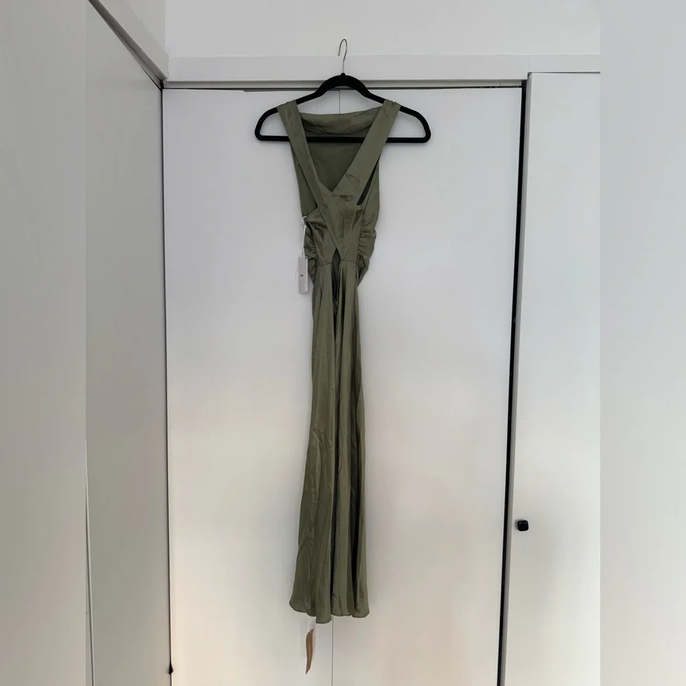 Reformation NWT Casette Silk Dress Size 12 in Artichoke - Picture 9 of 14
